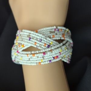 White/mult-color beaded cuff bracelet